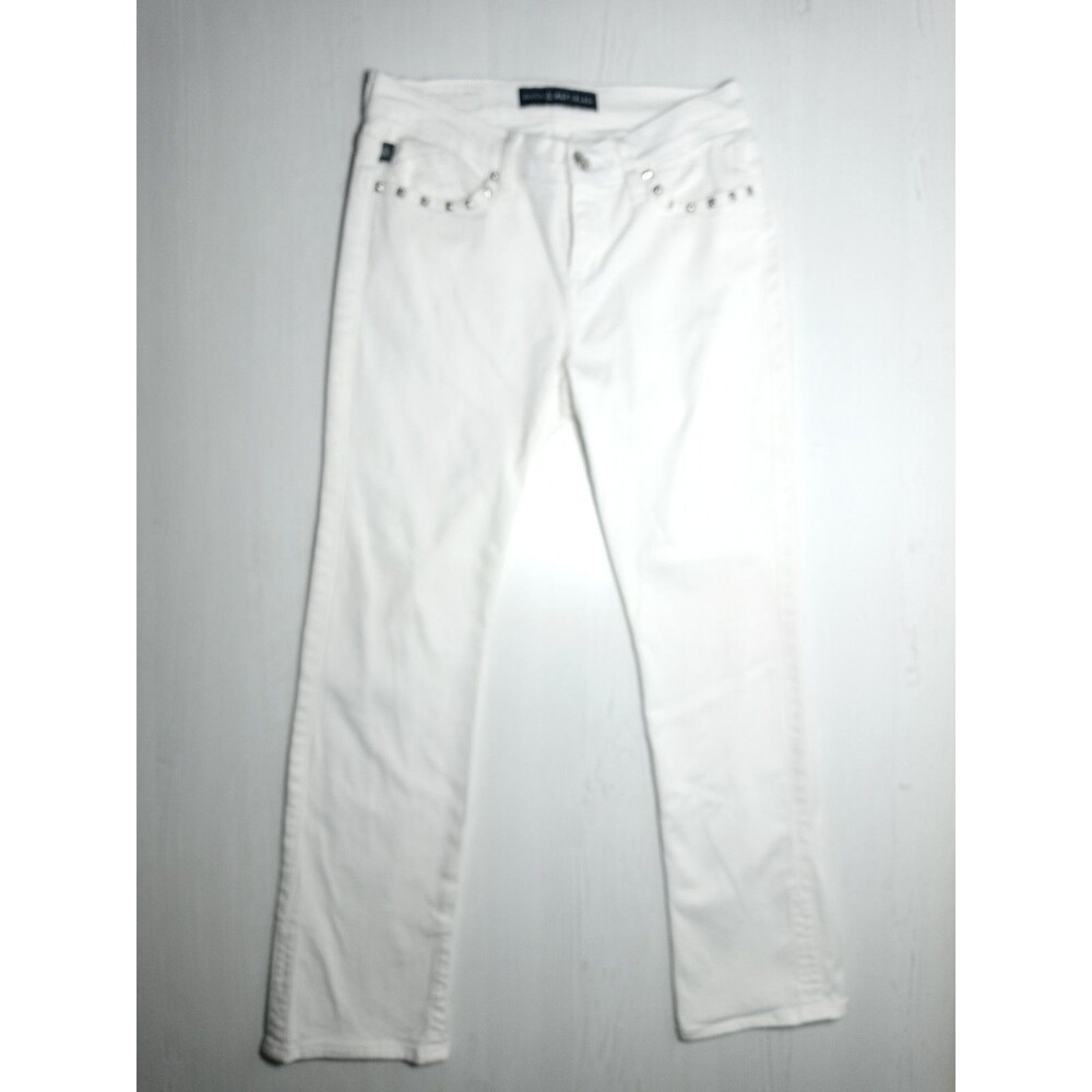 Rock And Republic Womens White Jeans Pant Sz 4 Straight Bling Pockets Studs